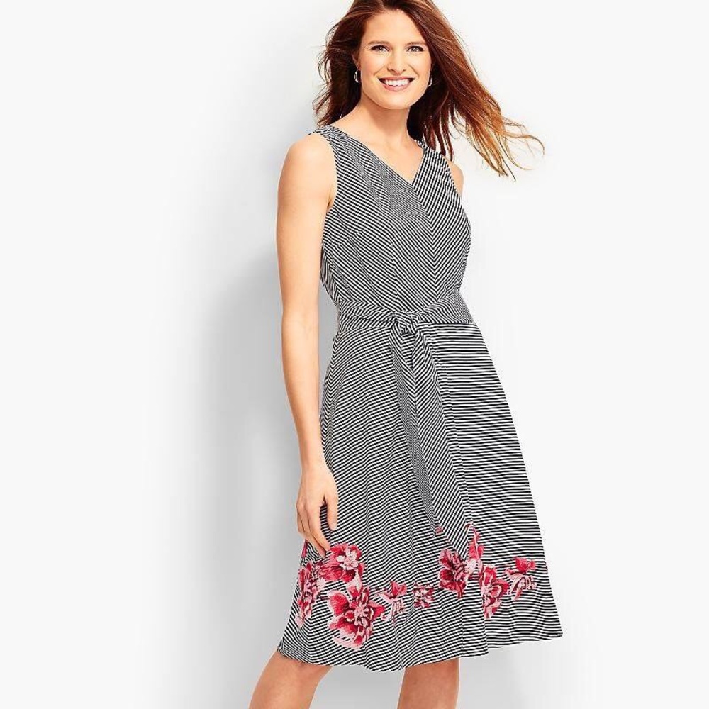 Talbots Embroidered Floral Dancing Stripe Dress 8P